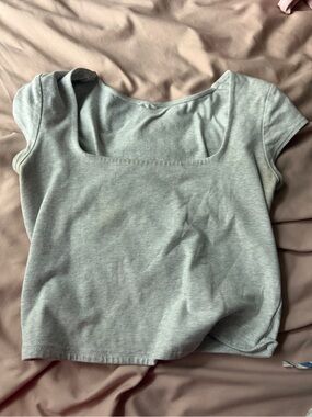 Garage Square Neck Short Sleeve Top - Light Gray